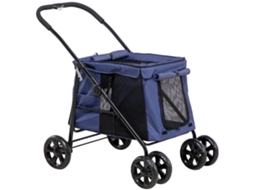 Carrinho Azul 20kg com Bolsos e Janelas para Cães