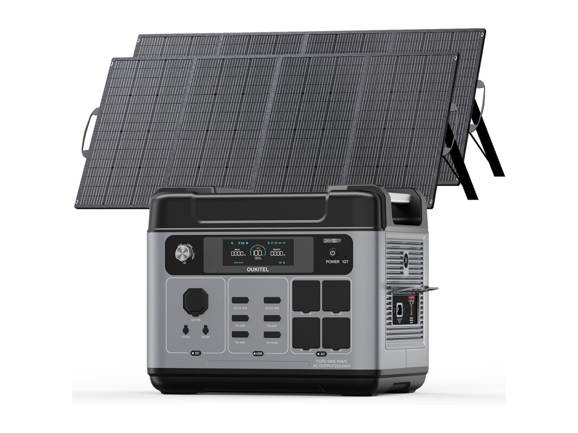 Estação De Energia Portátil Oukitel P2001 Pro + Com 2 Painéis Solares De 400w ( 3200w/2048wh - 4 Saídas Ac - Pico 6400w - Controle Por App)