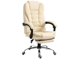 Cadeira de Escritório Pu e Espuma Cor Creme Branco 64,5x69x109-117 cm Homcom
