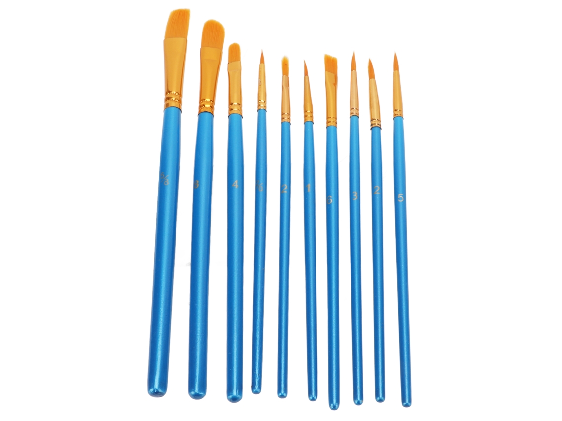 Conjunto de 10 pincéis de nylon azul perolado para aquarela e pintura a óleo - Pincéis pequenos para arte