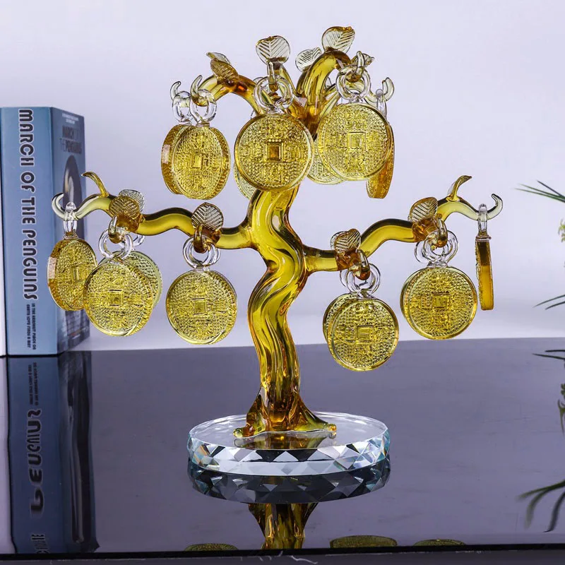 Árvore de Cristal, com 18 Lingotes e Moedas de Ouro Pendurados, Macieira de Vidro MDUG (18 Moedas)