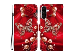 Capa De Couro Tkdaddy Para Samsung Galaxy A36 5g Com Suporte, Carteira, Estampa, Capa Para Celular Com Alça De Pulso, Pérola, Borboleta, Rosa