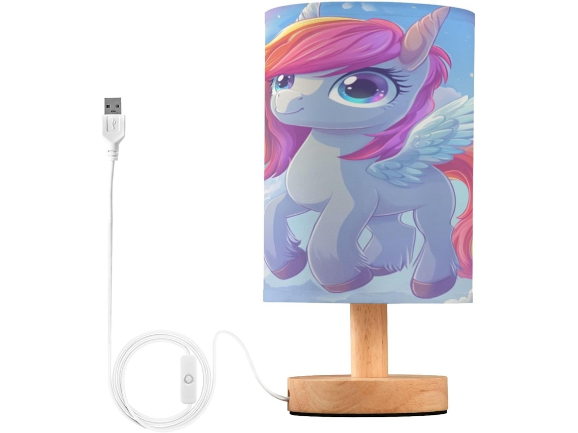 Abajur De Mesa Em Formato Cavalo Alado Com Portas Carregamento Usb, Ideal Para Cabeceira De Quarto, Com Cúpula Redonda