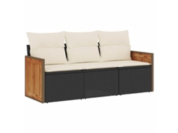 Conjunto de 3 Sofás de Jardim com Almofadões Vime Pe Preto MAISON EXCLUSIVE (3 pcs)