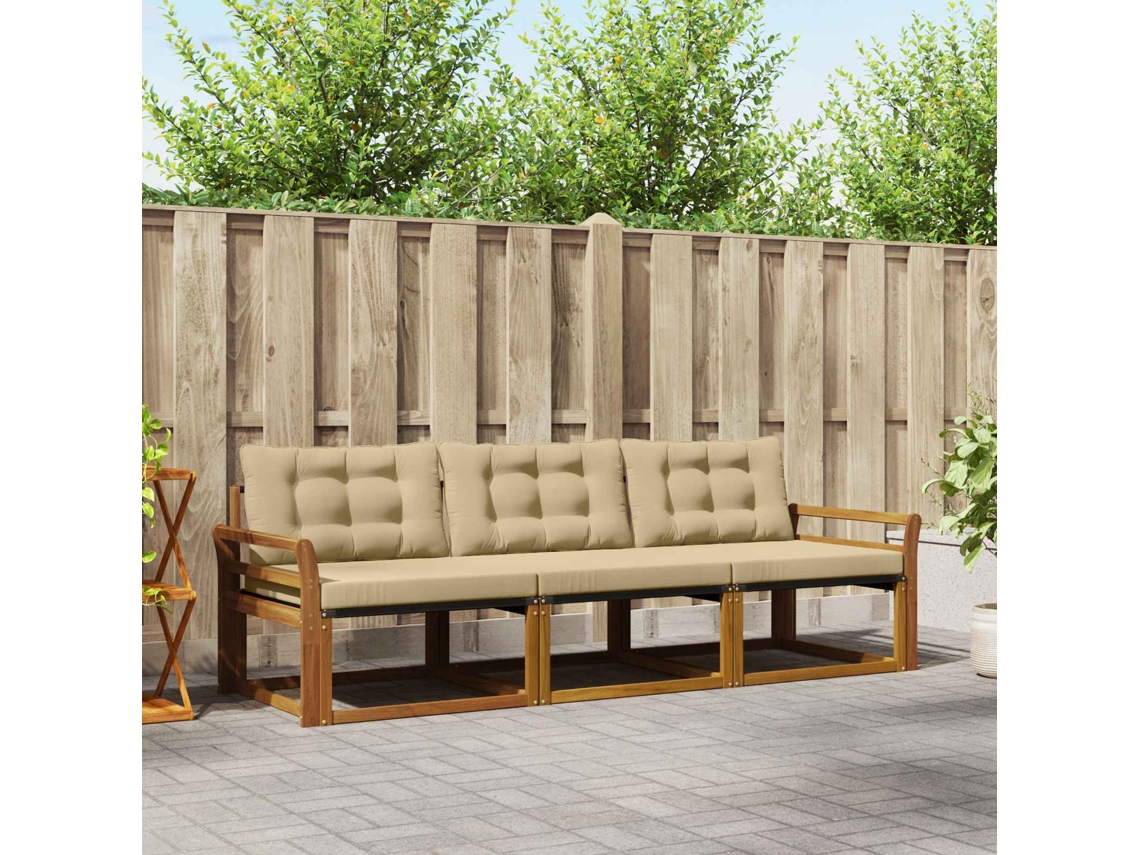 Vidaxl Conjunto De Sofás Para Exterior 3 Pcs Natural E Bege