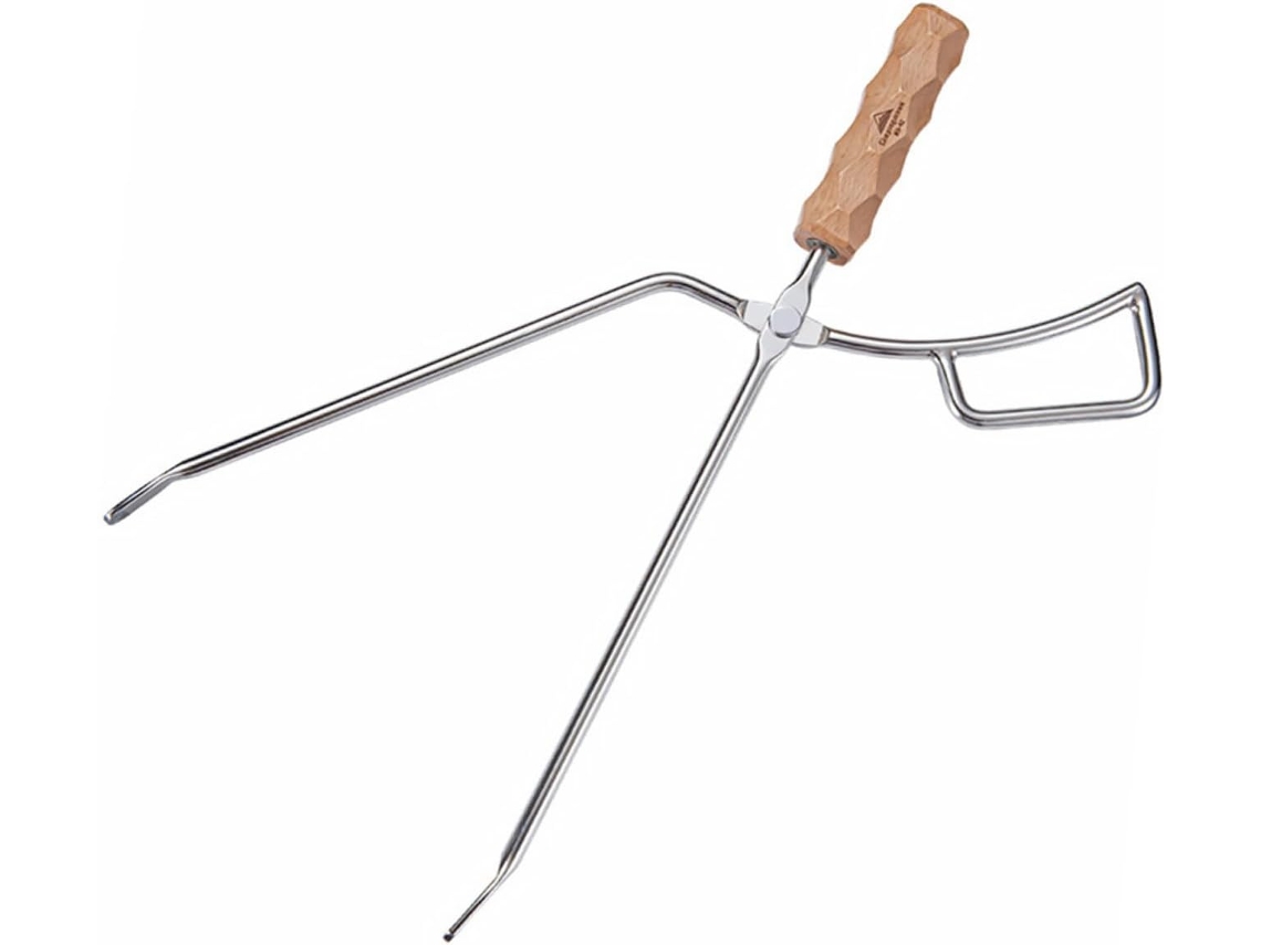 Pinça Para Carvão Com Cabo De Madeira Faia E Aço Inoxidável Prática Durável, Resistente À Deformação, Ideal Para