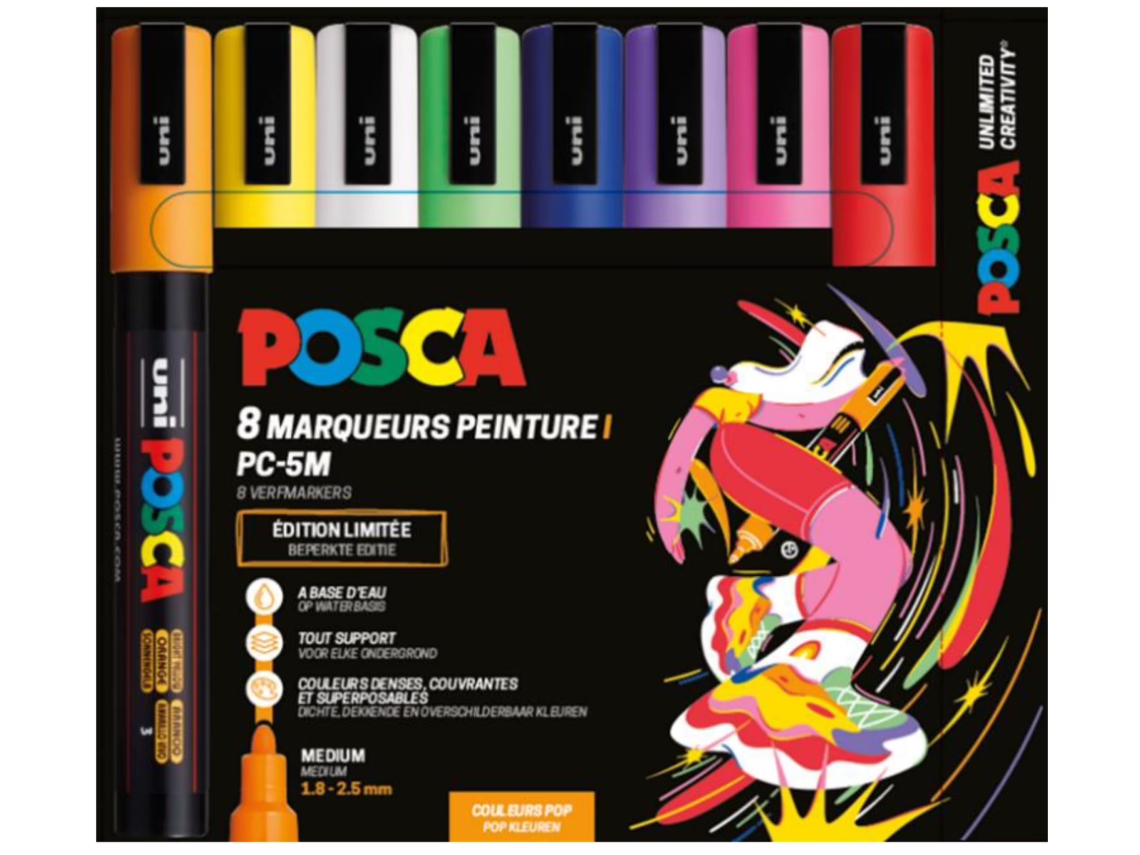 Conjunto De Marcadores Posca Pc5m, 8 Peças, Cores Vibrantes Conjunto De Canetas Pincel Criativas