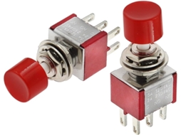 Botão De Pressão Momentâneo Spdt Vermelho 6 Pinos, Ac 2a 250v Ou 5a 120v, 1na Normalmente Aberto, 1nf Normalmente