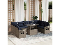 Vidaxl Conjunto De Sofá De Jardim Com 10 Peças E Almofadas Em Rattan Sintético Cinza