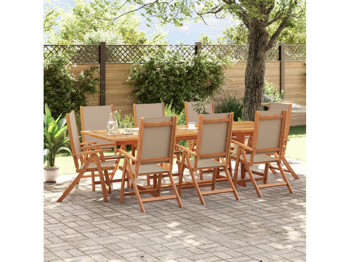 Conjunto 9 Peças De Jantar Para Jardim Acácia Maciça E Textilene Dkd Home Decor