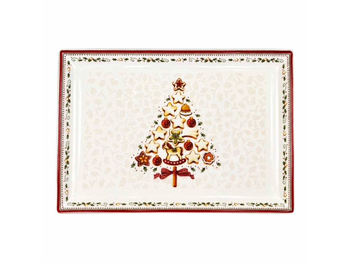 Chaberlu Prato Retangular De Cerâmica Vb Star Christmas Tree De 38 Cm (15 Polegadas), Ideal Para Jantares Festivos.