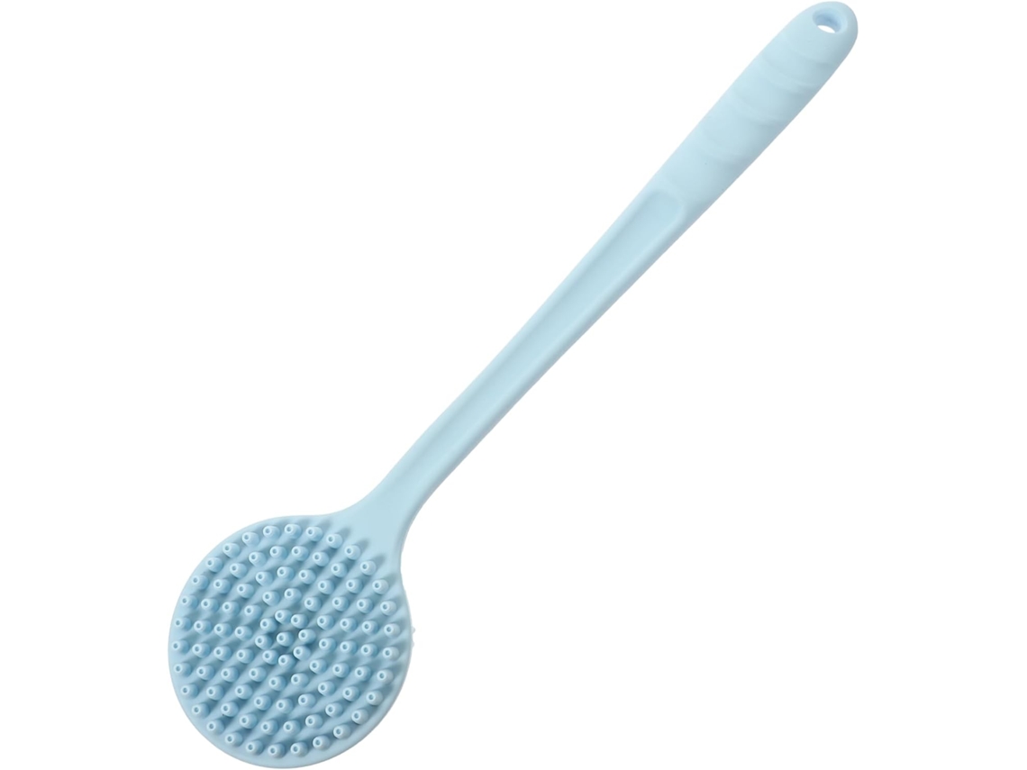 Escova De Costas Silicone Dupla Face Com Cabo Longo, Esfoliante Para Adultos, Azul Nórdico, Escova De Banho Para