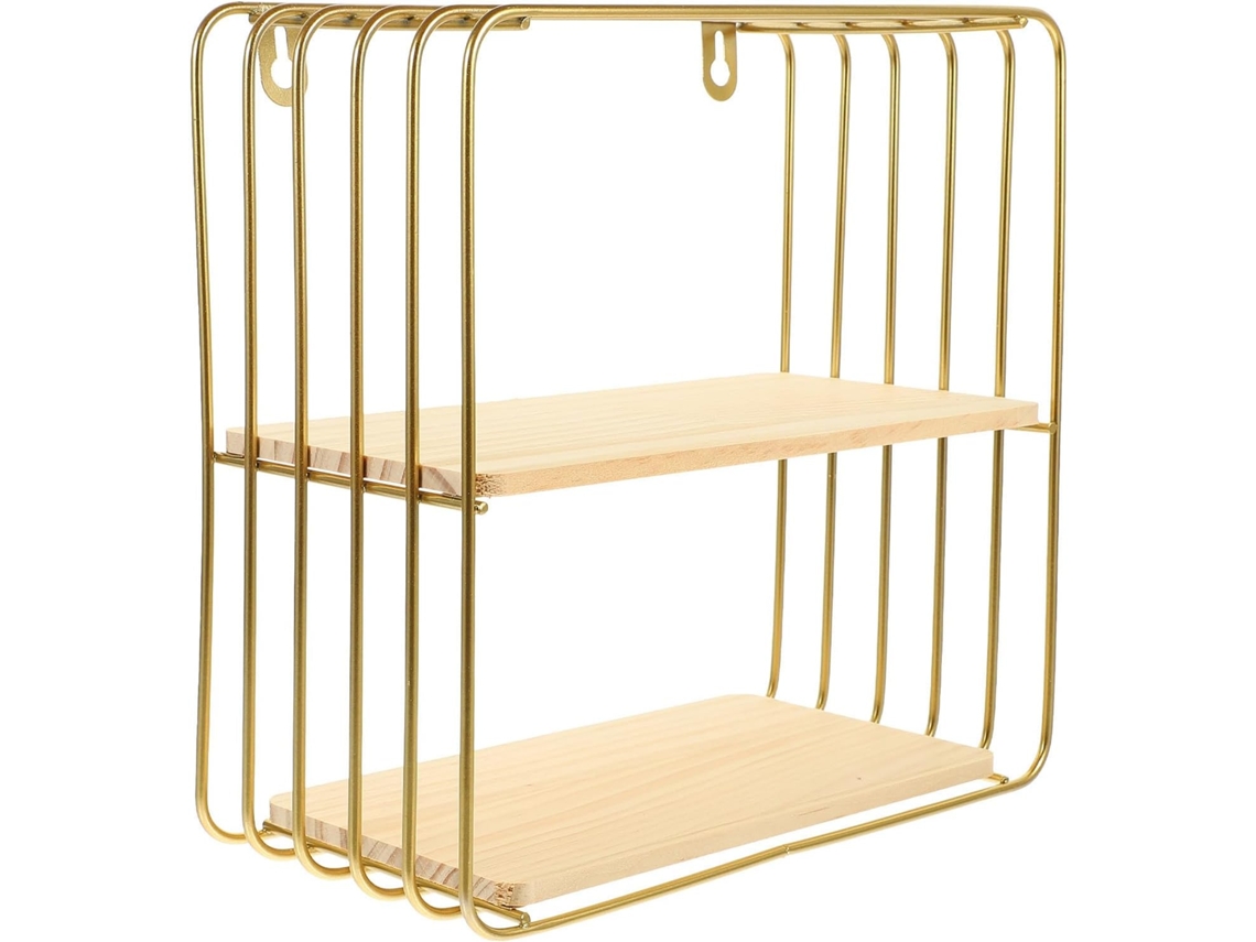 Prateleira De Armazenamento Multifuncional Bestyash Para Banheiro, Com Duas Camadas, Em Madeira E Ferro Dourado