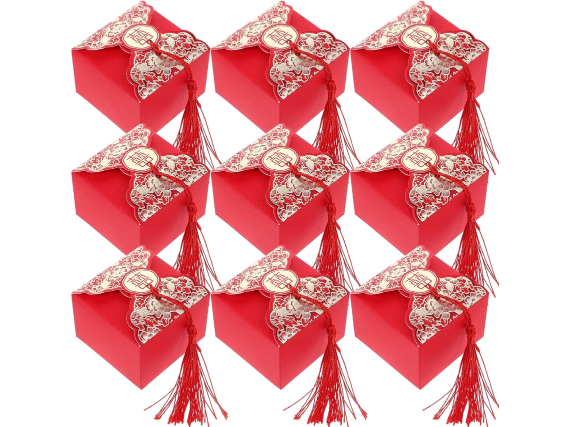 20 Caixas de Papel Vermelhas para Doces Casamento, Portáteis e Ecológicas, Estilo Chinês com Design CHABERLU