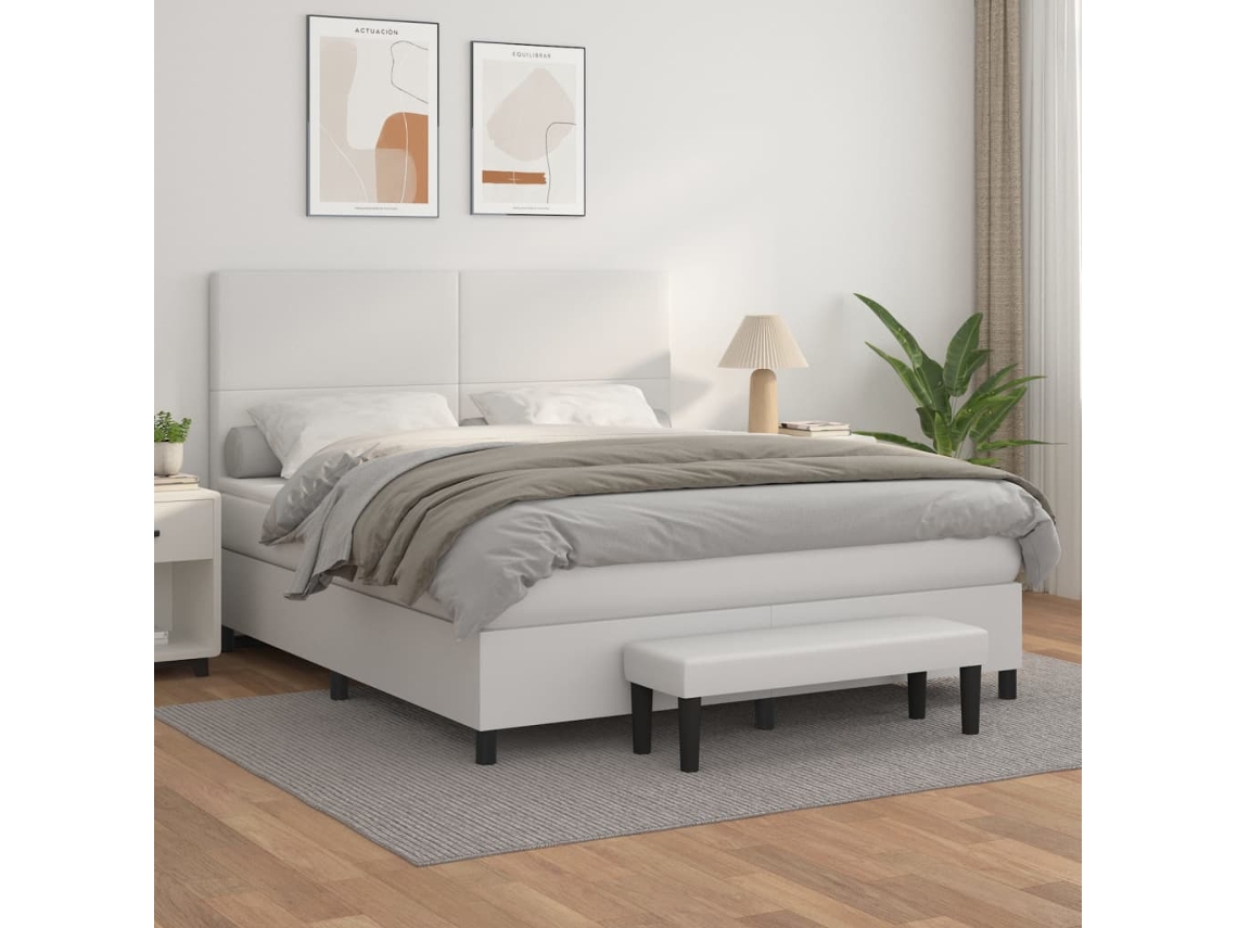 Vidaxl Cama com Molas/colchão 180x200 Cm Couro Artificial Branco