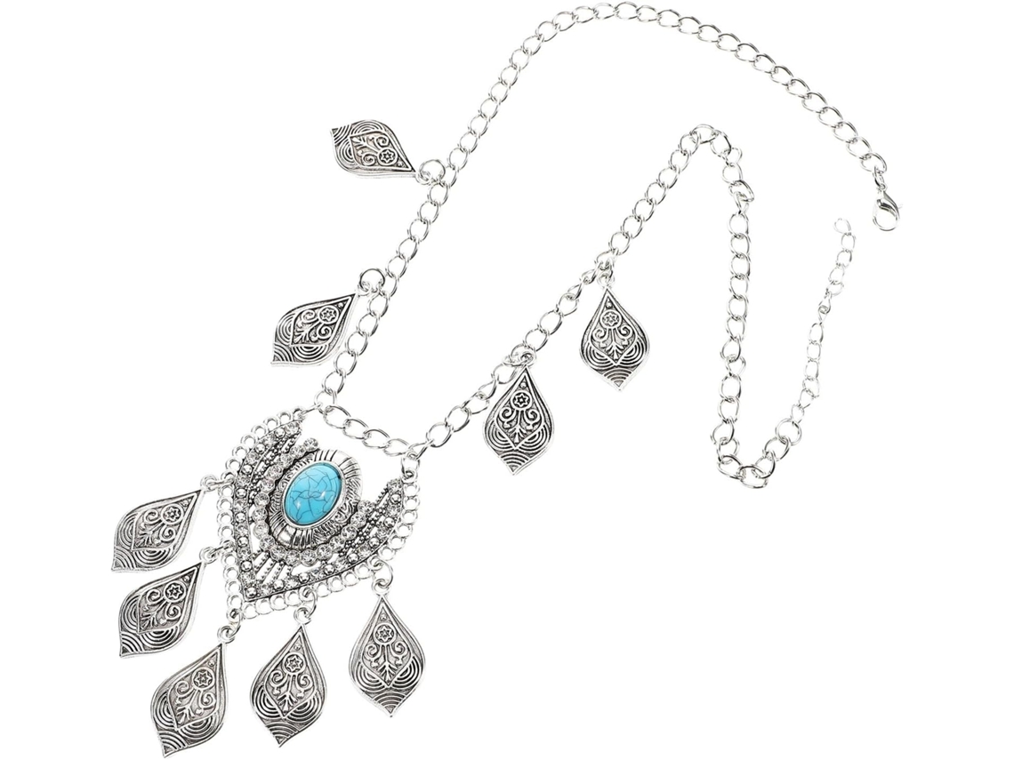 Tiara vintage elegante em turquesa Boêmia com franjas.