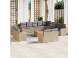 Vidaxl 14 Pcs Conjunto De Sofás P/ Jardim Com Almofadões Vime Pe Bege