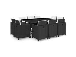 Conjunto 11 jantar exterior com almofadões VIDAXL vime PE preto