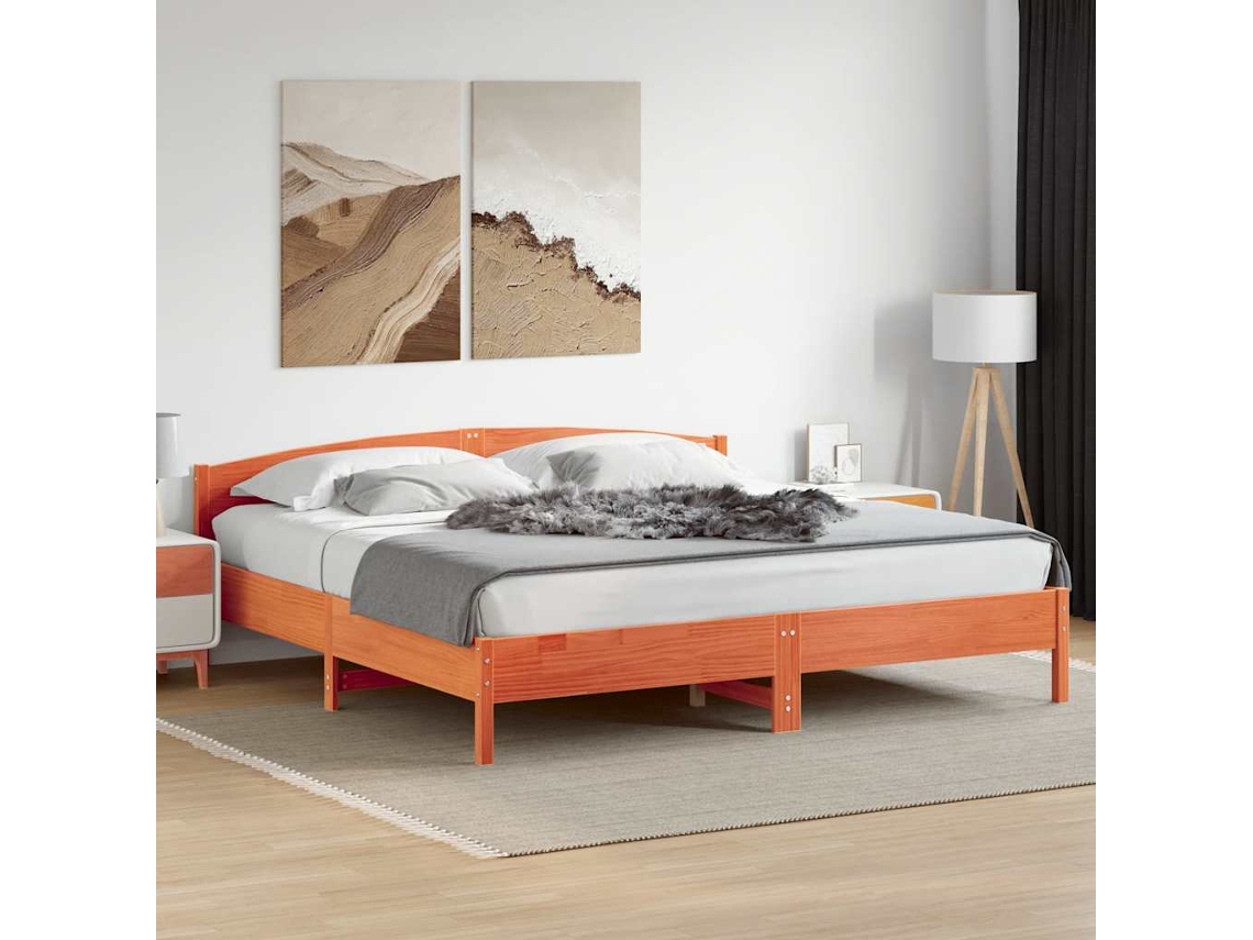 Vidaxl Cama Sem Colchão 200x200 Cm Pinho Maciço Castanho-mel