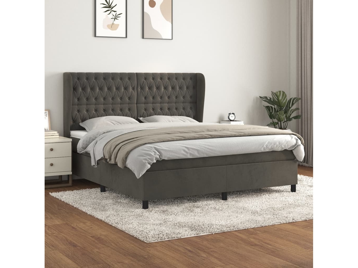 Vidaxl Cama Com Molas/colchão 180x200 Cm Veludo Cinzento-escuro