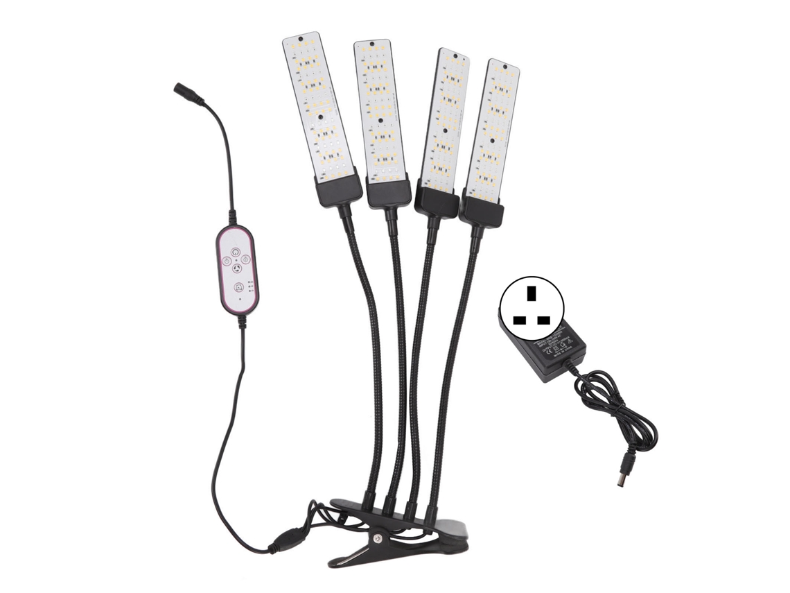 Lâmpada de Crescimento Led com Clip 4 Cabeças Espectro Completo 5 Níveis de Brilho e Timer Uk Plug | S/MARCA