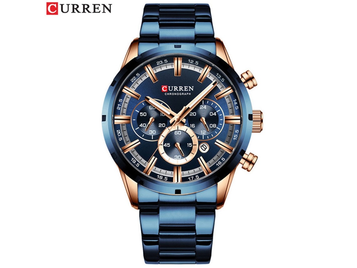 Relógio Masculino MDUG, moderno, à prova d'água, multifuncional, pulseira de aço inox, azul