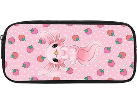 Estojo de lápis de axolote de morango, bolsa fofa com zíper para estudantes e professores, papelaria Miraflow rosa