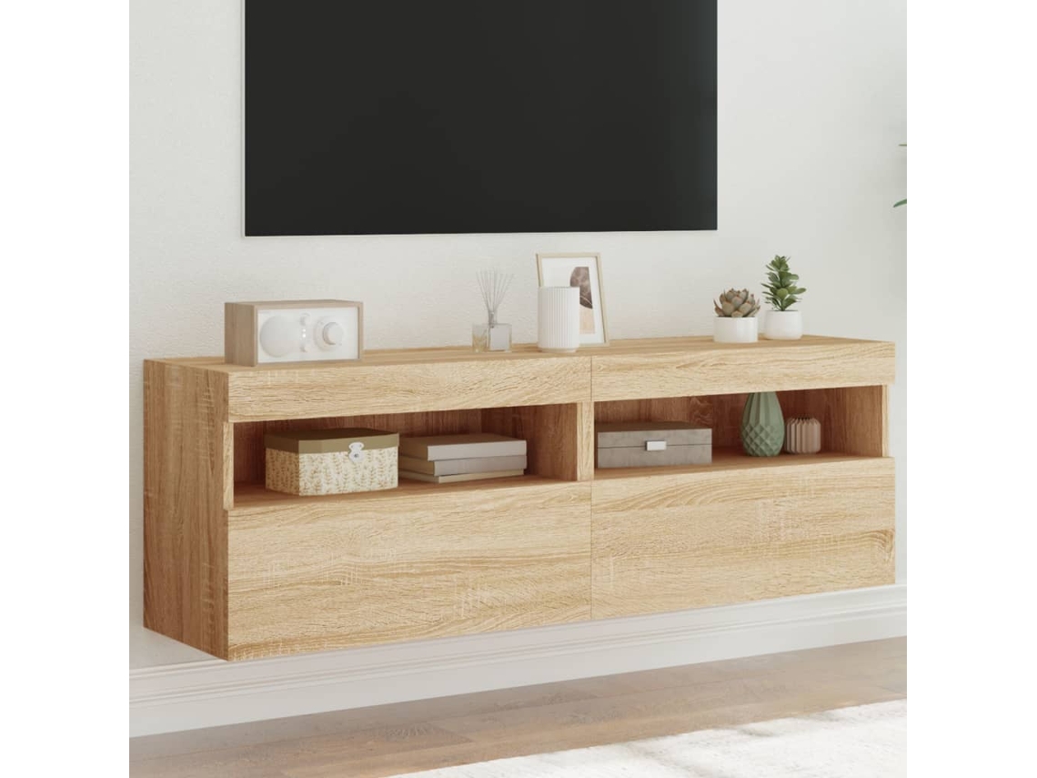 Vidaxl Móveis De Parede Para Tv Com Luzes Led 2 Pcs Carvalho Sonoma