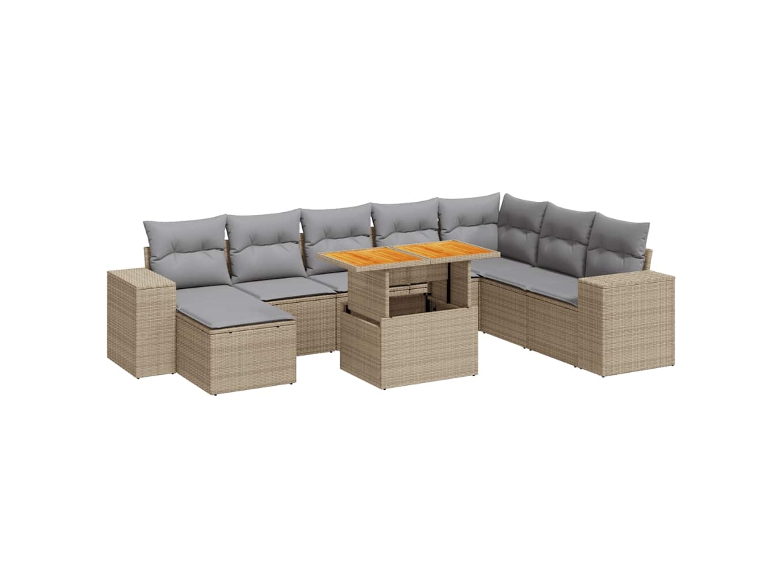 Conjunto de 9 Sofás de Jardim com Almofadões Vime Pe/acácia Bege MAISON EXCLUSIVE