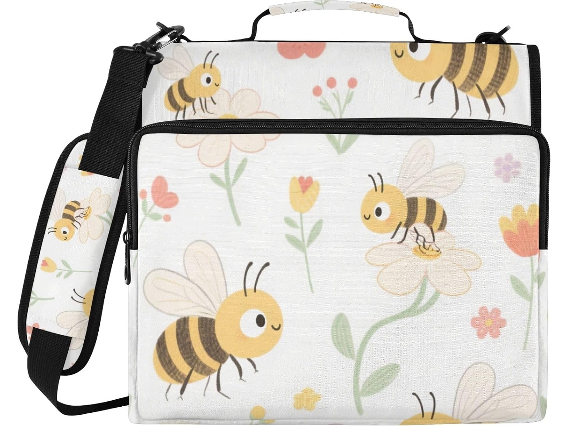 Carteira Com Zíper Com 3 Argolas, 3,8cm 1,5 Polegadas, Abelhas Estampa Floral Em Aquarela, Alça, Bolsas Diversas