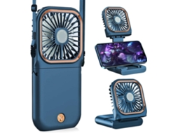Ventilador de Pescoço Portátil, Dobrável, Silencioso e Recarregável Via Usb, com Suporte para Celular e Bateria Externa de 3000mah BRILVIBERA