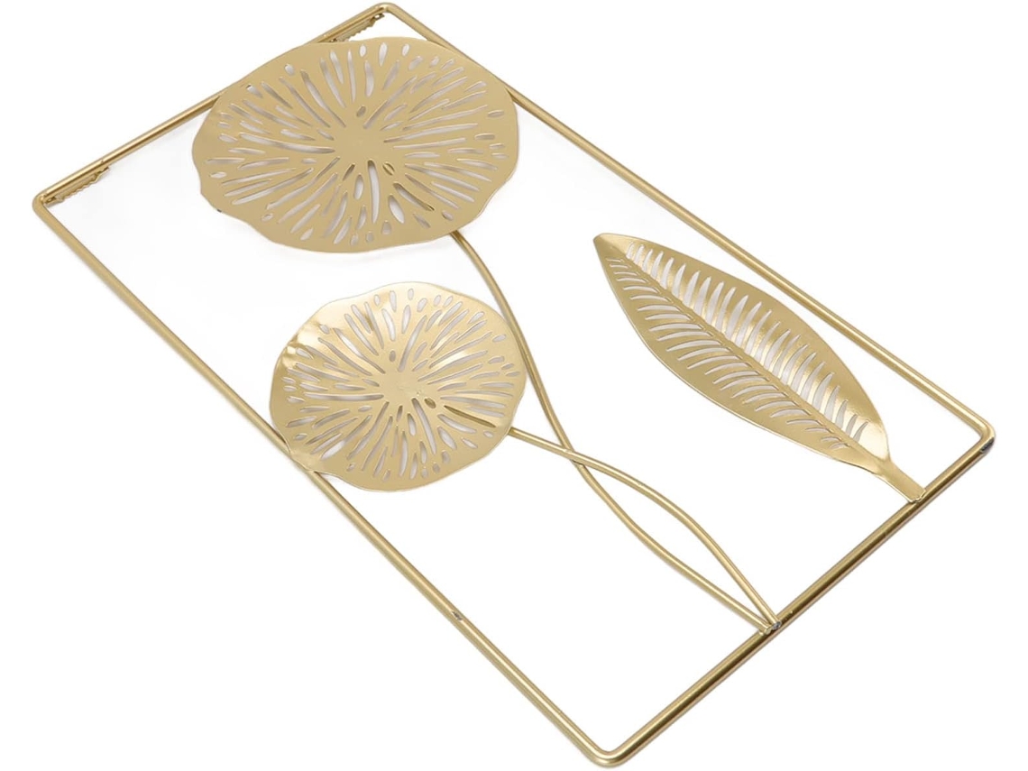 Ornamento Retangular Vazado Em Forma De Flor, Decoração De Parede Em Ferro Dourado Para Quarto, 45x2 Gokoco
