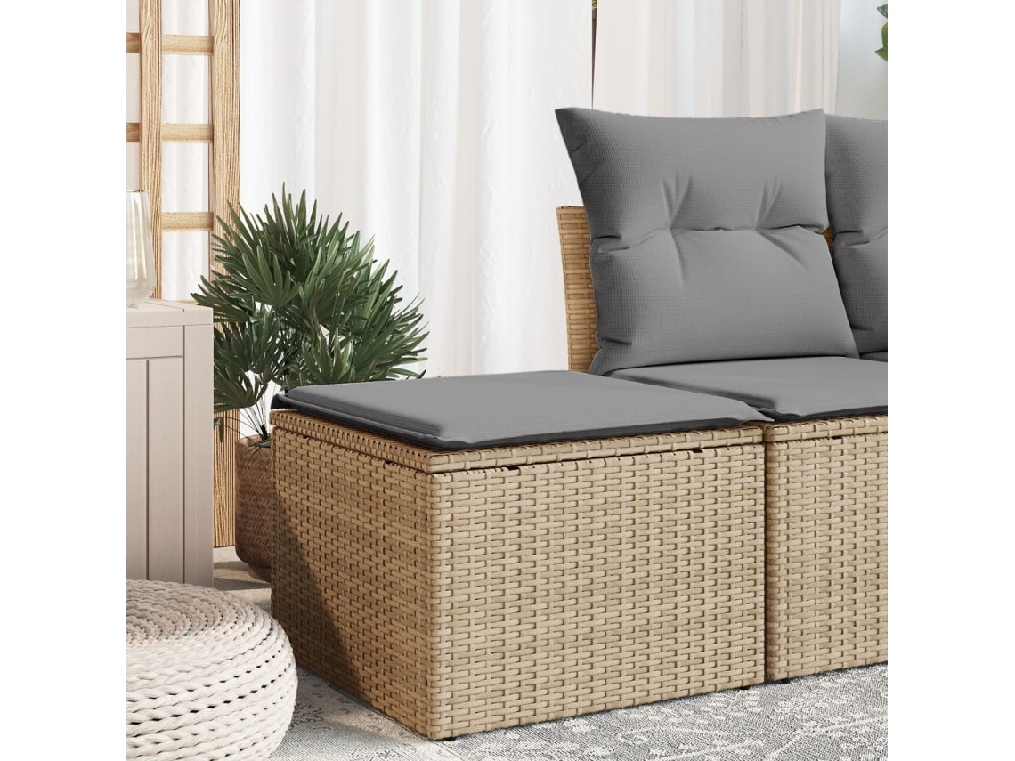 Vidaxl Banco De Jardim Com Almofada 55x55x37 Cm Vime Pe Bege