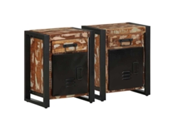 Vidaxl Mesas De Cabeceira 2 Pcs Madeira Maciça Áspera Multicor Manga