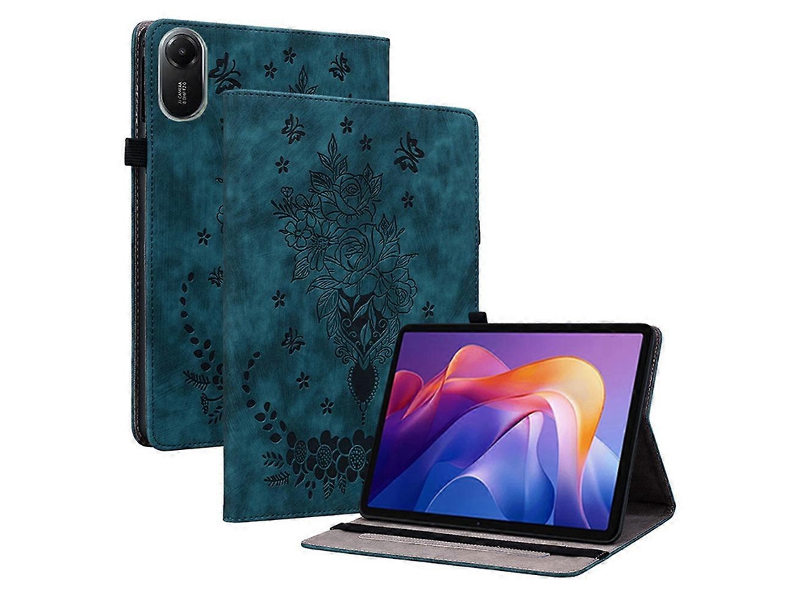 Capa De Couro Antirriscos Com Estampa De Flor Rosa Azul Para Xiaomi Redmi Pad 2