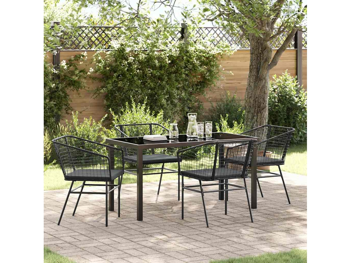 Vidaxl Conjunto De Jantar Para Jardim 5 Unid. Preto Vime Pe