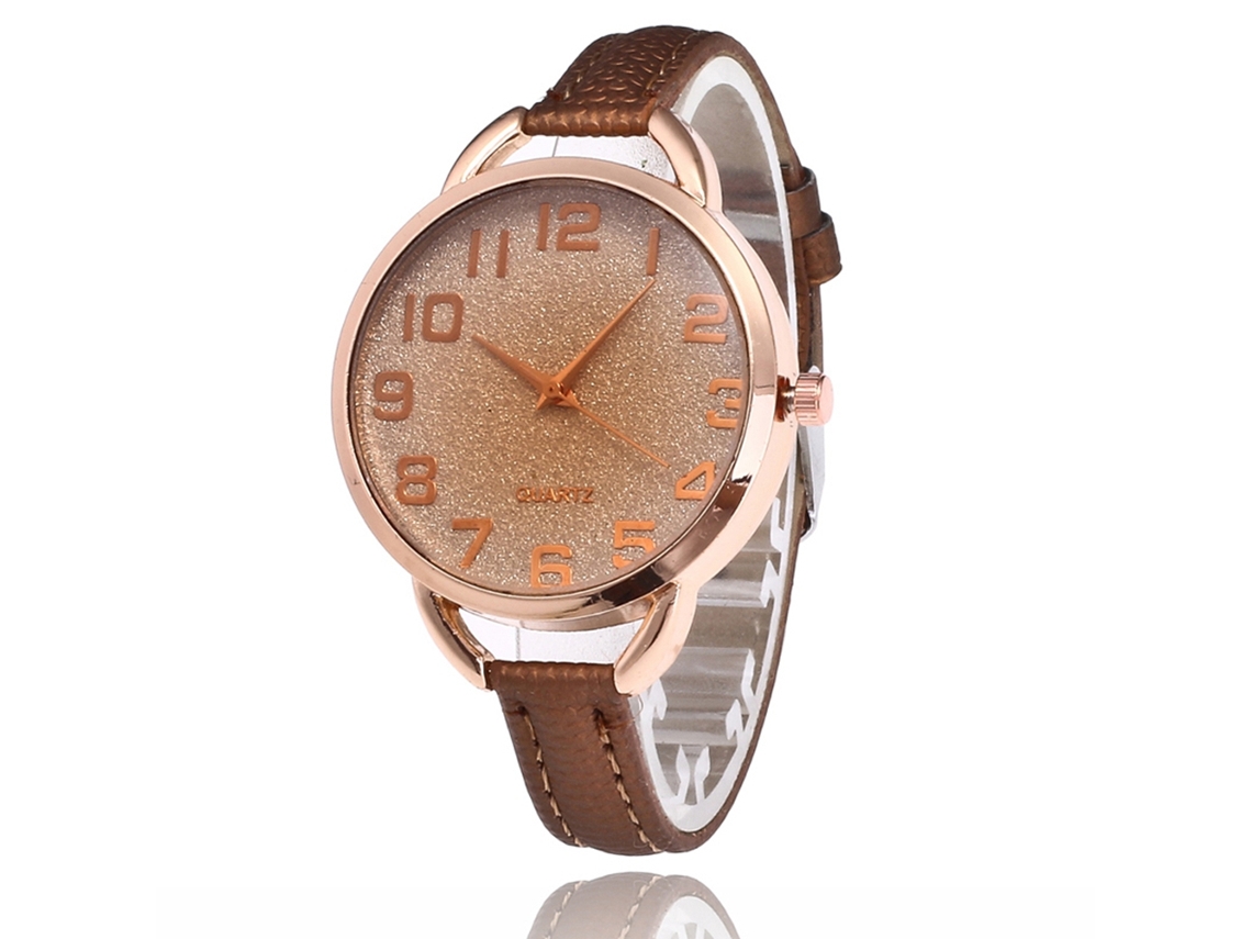 Relógio de Pulso Feminino Estilo Coreano Simples de Quartzo com Pulseira de Couro Marrom