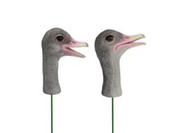 Conjunto de 2 Estátuas de Cabeça de Avestruz para Decoração de Jardim, com Estaca ou Painel Decorativo.