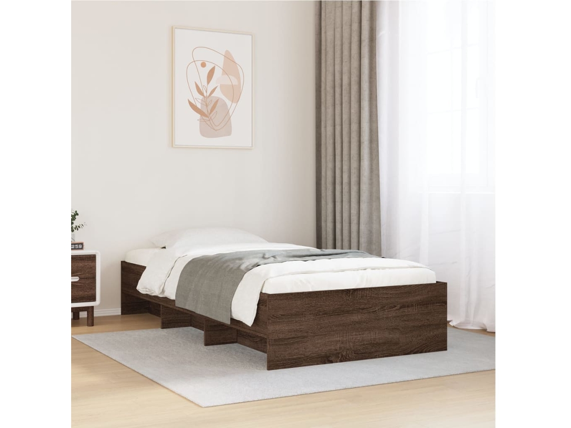 Vidaxl Estrutura Cama S/ Colchão Derivados Madeira Carvalho Castanho