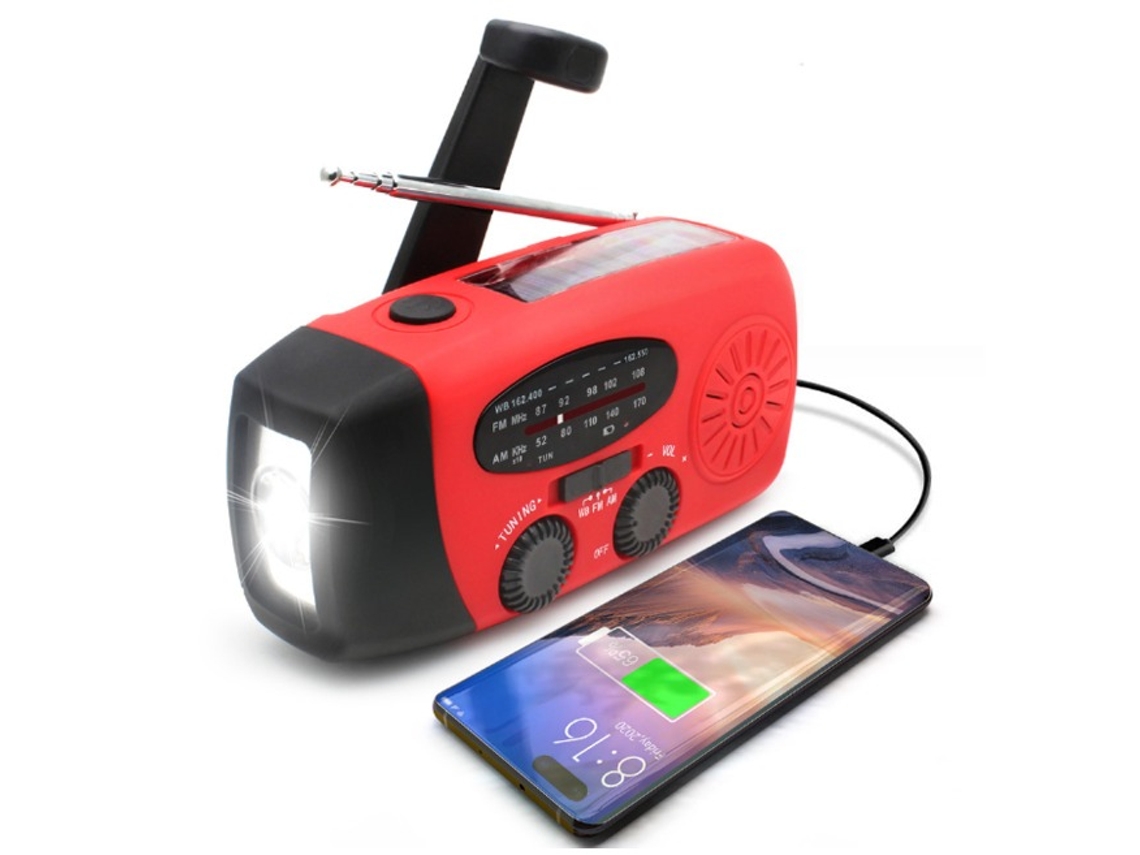 Rádio Solar Portátil, Rádio Meteorológico De Emergência, 2000mah, Com Manivela. Brilvibera