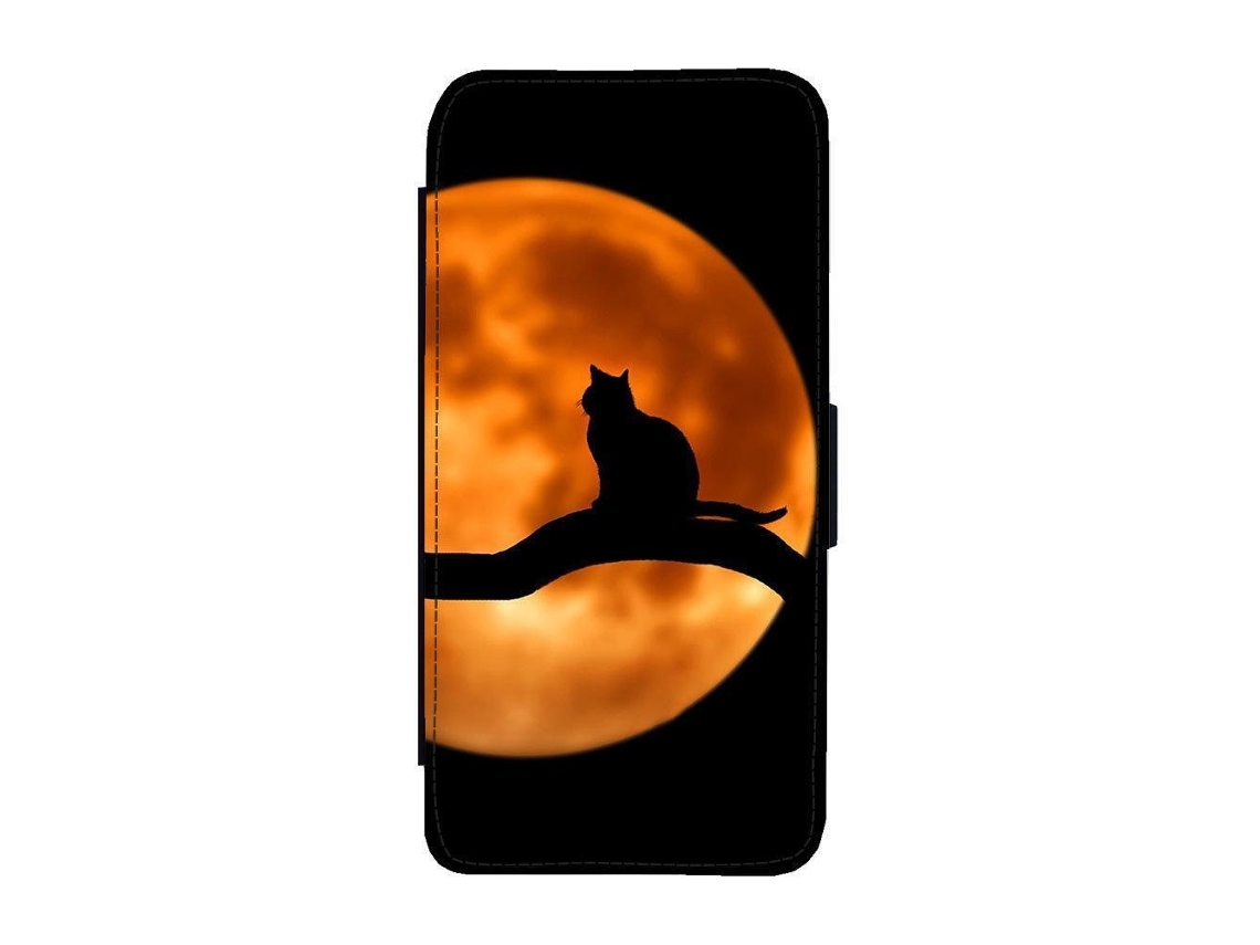 Capa Flip Para Iphone 17 Pro Com Estampa De Gato Na Lua