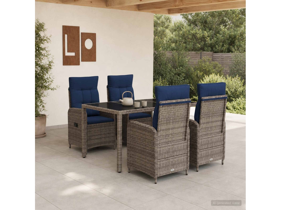 Vidaxl Conjunto De Jantar Para Exterior 5 Pcs Vime Pe