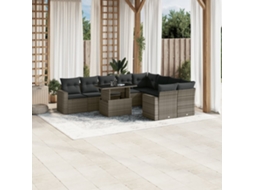 Vidaxl 10 Pcs Conjunto Sofás De Jardim C/ Almofadões Vime Pe Cinzento