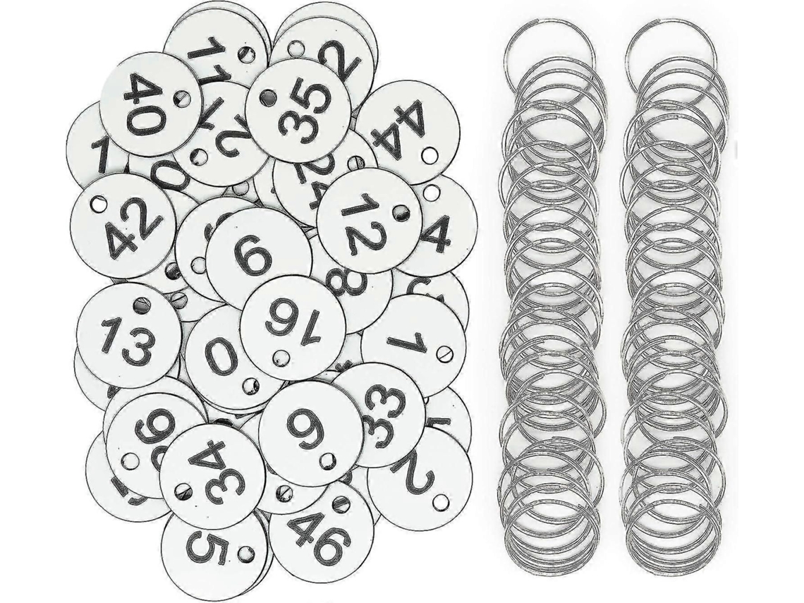 Etiquetas Plásticas Numeradas Com Chaveiros (1-50, Pretas)
