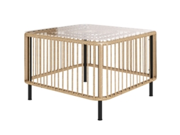Mesa De Jardim Em Polirratã, 65 X 65 X 43 Cm, Mesa De Apoio Resistente Às Intempéries, Mesa Quadrada Para Pátio Com Tampo Em Vidro BAGOLY