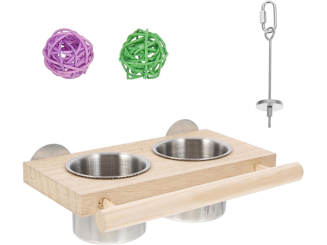Kit de Comedouro para Papagaios Feito de Madeira e Aço Inoxidável. Fácil de Limpar e Guardar. para Uso Interno e CHABERLU