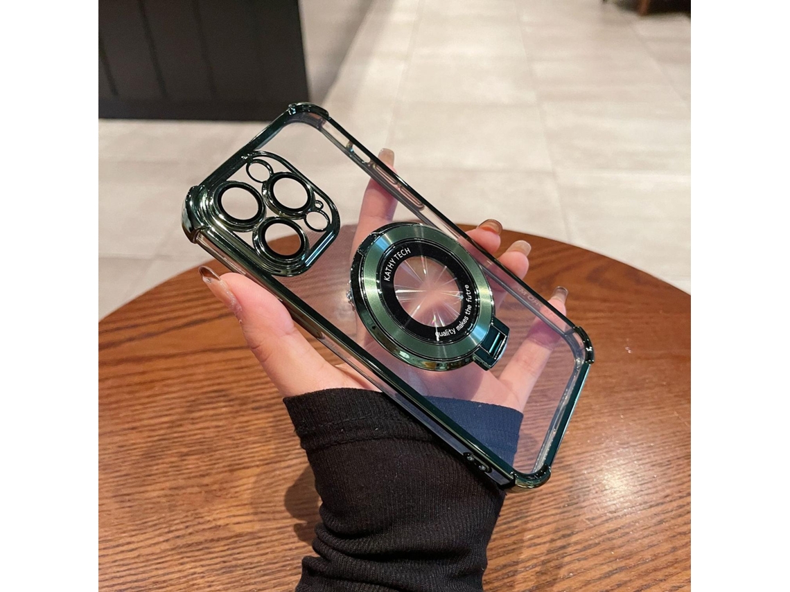 Capa Para Iphone 17 Pro Cangling Verde Airbag Resistente A Choques Com Revestimento Eletrolítico Transparente Com Suporte Magnético E Macia