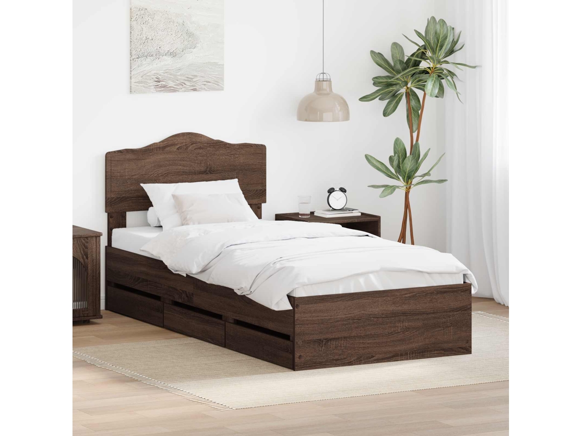 Vidaxl Estrutura Da Cama Com Gaveta Carvalho Marrom 90 X 190 Cm