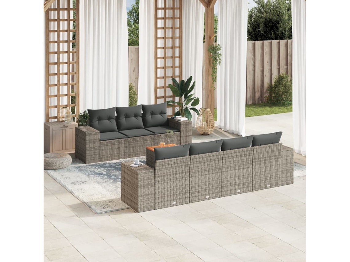 Jogo de Sofá Jardim 8 Peças C/ Almofadões Vime Pe Cinza Dkd Home Decor
