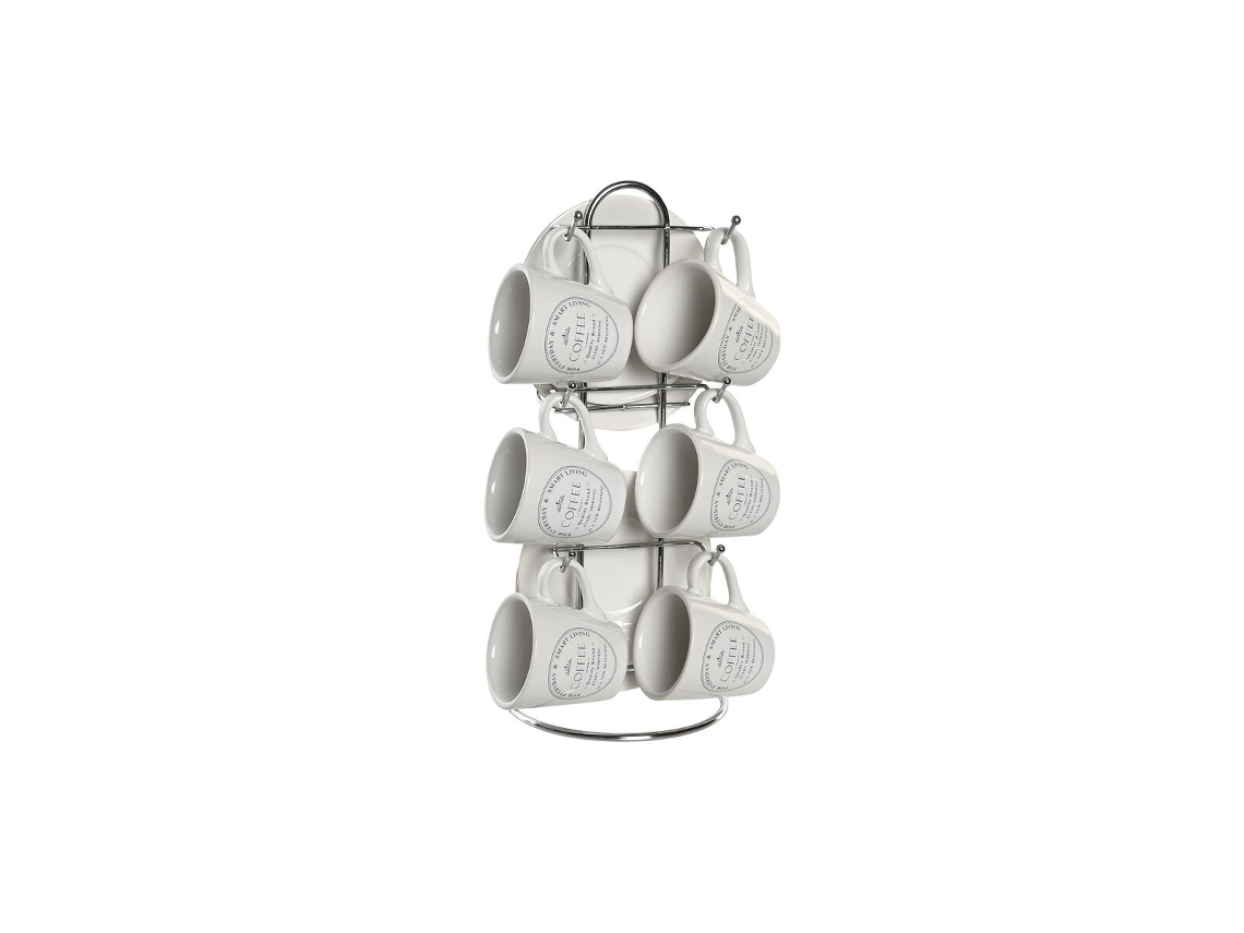 Conjunto de Chávenas com Pratos Dkd Home Decor Metal Branco Grés 180 Ml